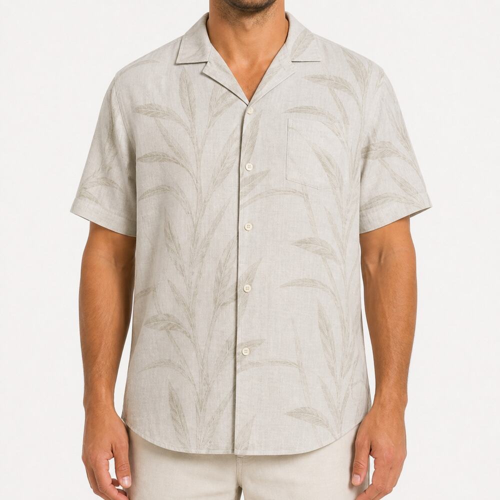 Tommy Bahama Shirt Men 2XL Ivory Silk Hawaiian Short Sleeve Pocket